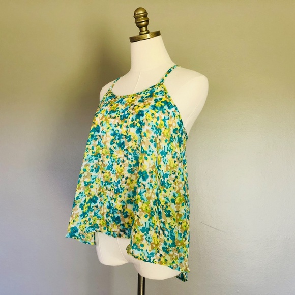 Camisole Green Yellow Flowers Small Racer Back Pullover - Picture 4 of 7